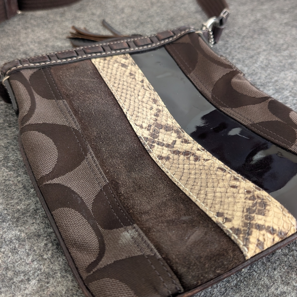 COACH Swingpack Hamptons ~ Signature Stripe Python Brown Canvas